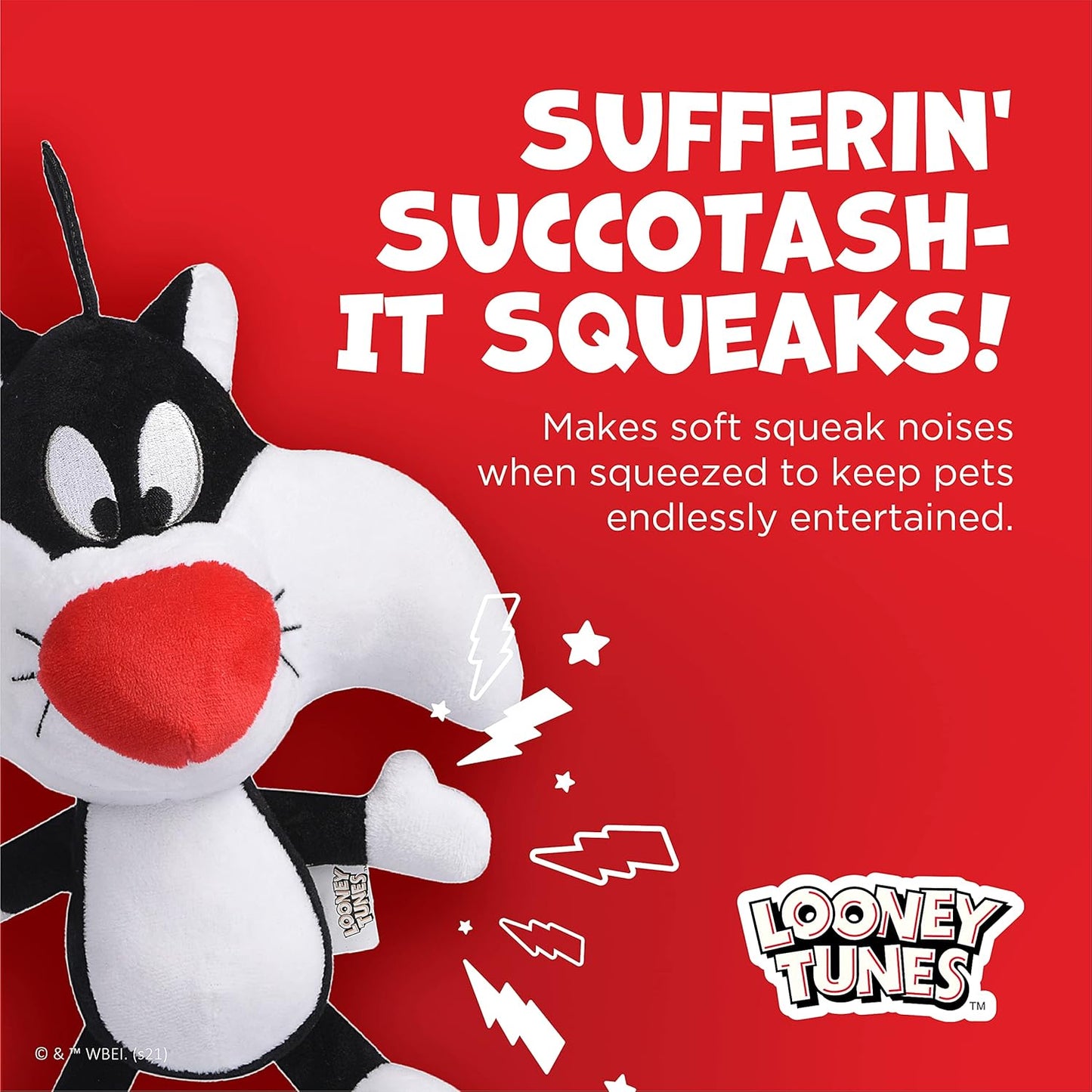 Warner Brothers Sylvester the Cat Big Head Plush Dog Toy, Stuffed Animal for Dogs, Multiple Sizes - Sylvester Dog Toy- Cute Squeak Toy for Dogs in White, Black, and Red