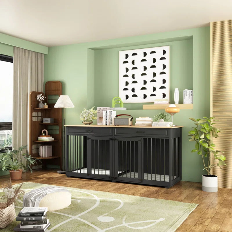 Dorilal Large Dog Crate Furniture with 2 Drawers and Divider