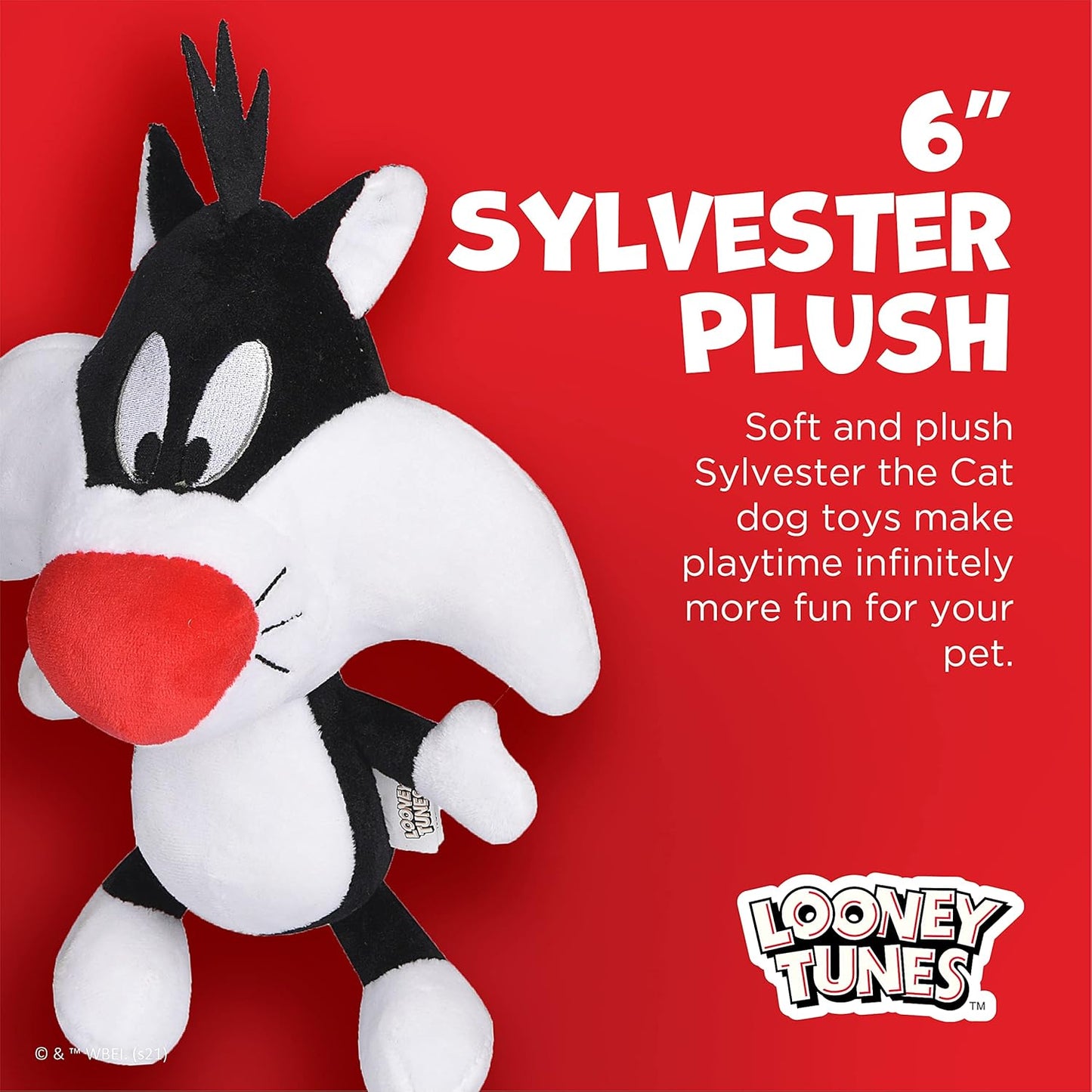 Warner Brothers Sylvester the Cat Big Head Plush Dog Toy, Stuffed Animal for Dogs, Multiple Sizes - Sylvester Dog Toy- Cute Squeak Toy for Dogs in White, Black, and Red
