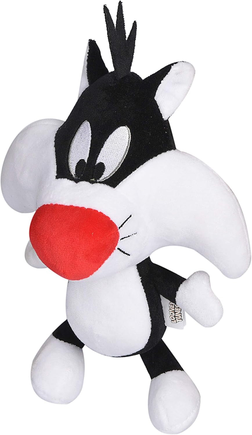 Warner Brothers Sylvester the Cat Big Head Plush Dog Toy, Stuffed Animal for Dogs, Multiple Sizes - Sylvester Dog Toy- Cute Squeak Toy for Dogs in White, Black, and Red