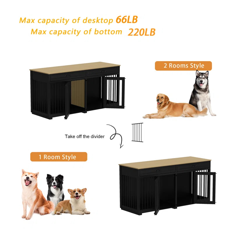Dorilal Large Dog Crate Furniture with 2 Drawers and Divider