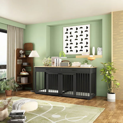 Dorilal Large Dog Crate Furniture with 2 Drawers and Divider