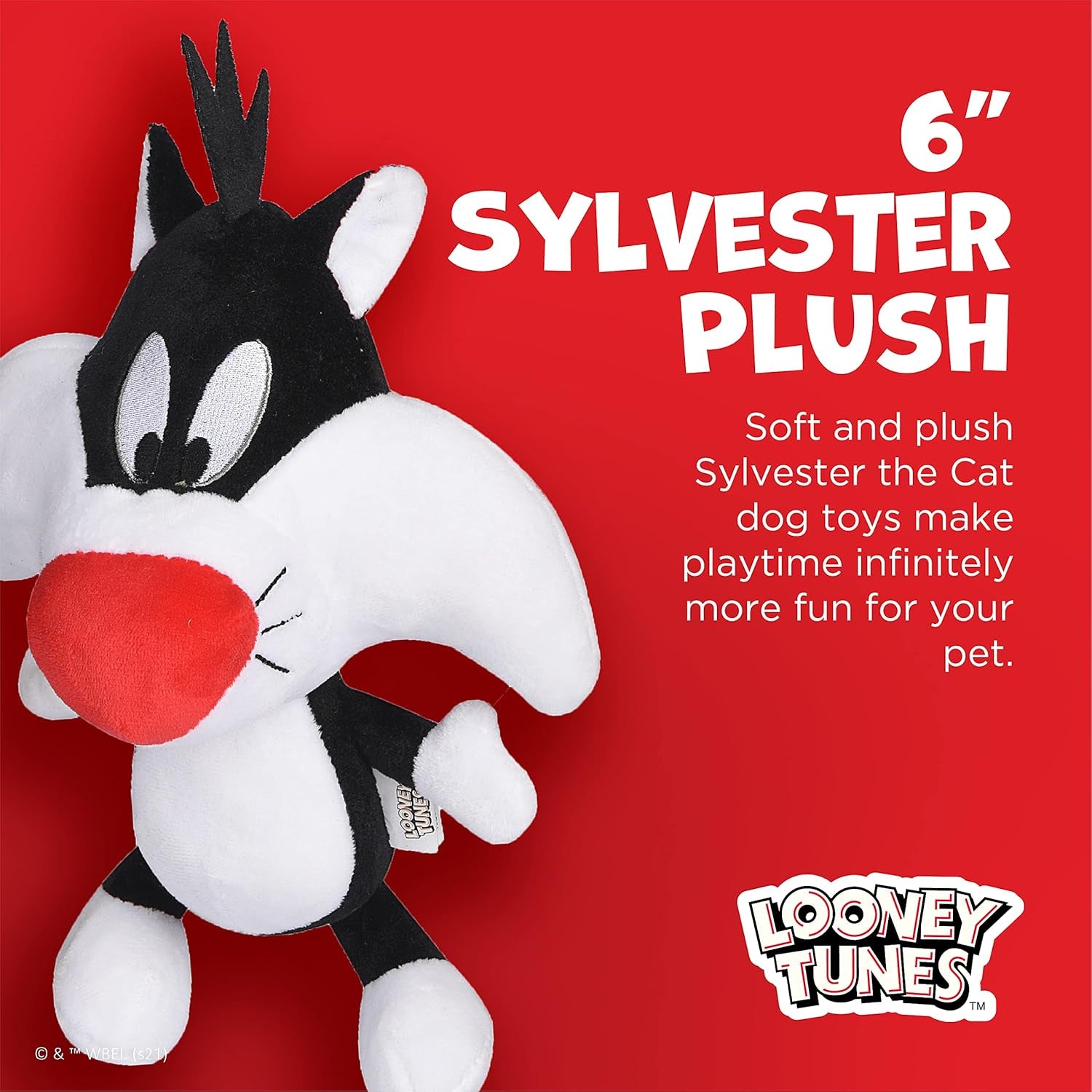 Warner Brothers  Sylvester the Cat Big Head Plush Dog Toy, Stuffed Animal for Dogs, Multiple Sizes - Sylvester Dog Toy- Cute Squeak Toy for Dogs in White, Black, and Red