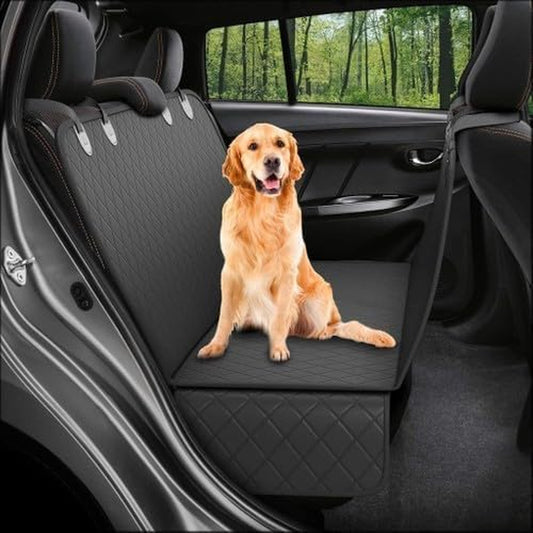Dog Car Seat Cover for Back Seat. Protector Hammock - Waterproof Pet Trucks, Sedans & Suvs Use with Chom Roller Hair Remover. Black
