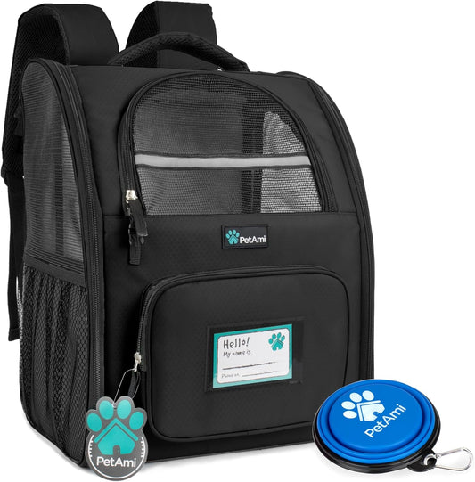 Deluxe Pet Carrier Backpack for Small Cats and Dogs, Puppies | Ventilated Design, Two-Sided Entry, Safety Features and Cushion Back Support | for Travel, Hiking, Outdoor Use