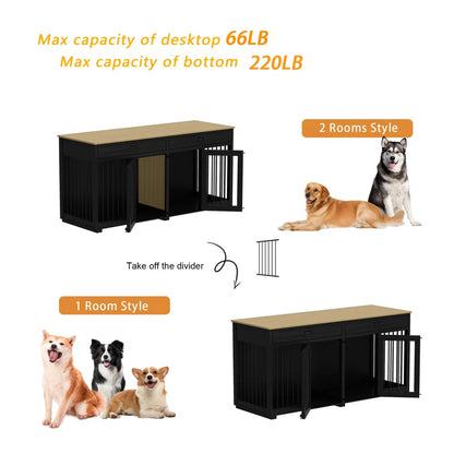 Dorilal Large Dog Crate Furniture with 2 Drawers and Divider